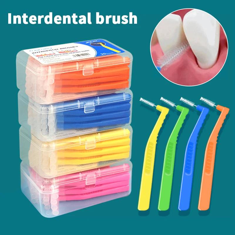 20Pcs L Type Angled Interdental Brush For Braces Micro Soft Brush For Dental Brackets Cleaning Short Handle Brushes