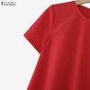 ZANZEA Women Casual Round Neck Short Sleeve Asymmetrical Hem Blouse