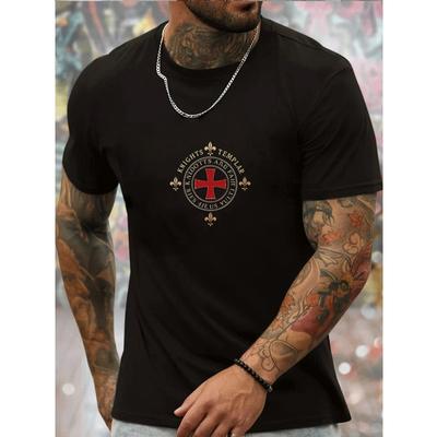 European Sizes Men'S T-Shirt Featuring a Knights Templar Theme with a Cross Logo Print, Stylish Round Neck Pullover,New Street Culture Design