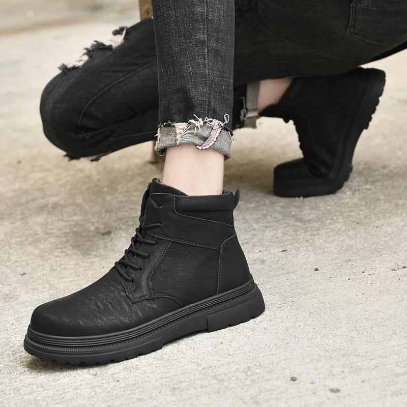 Cross-border Large-size New Large-size 47 Thick-soled Tooling Martin Boots Men's Cowhide British Casual Retro Velvet Snow Boots