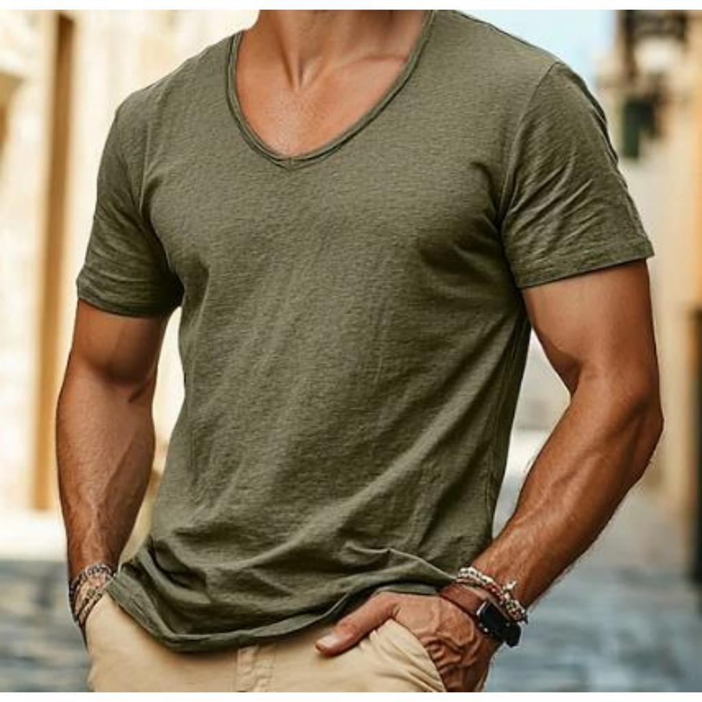 Men's Casual -color -jute V-neck Short-sleeved T-shirt Top