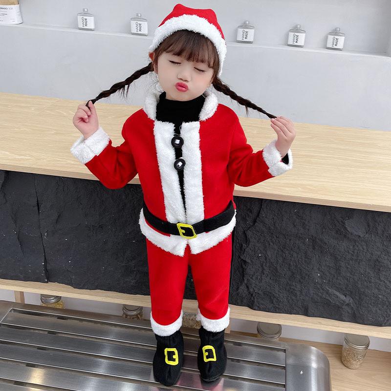 Kids Boys Girls Santa Claus Xmas Top Pants Hat Sets Children Christmas New Year Cosplay Costumes Kindergarten Performance Role Play Outfit