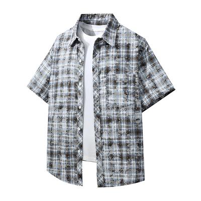 Vintage Contrasting Plaid Short Sleeved Shirt for Spring and Summer, Loose Fitting Couple's Shirt