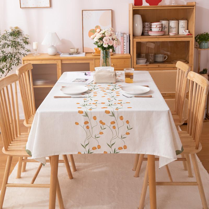 Modern Simple Polyester Hemp Digital Printing Tulip Spring Flower Decorative Tablecloth Rectangular Coffee Table Tablecloth Dining Table