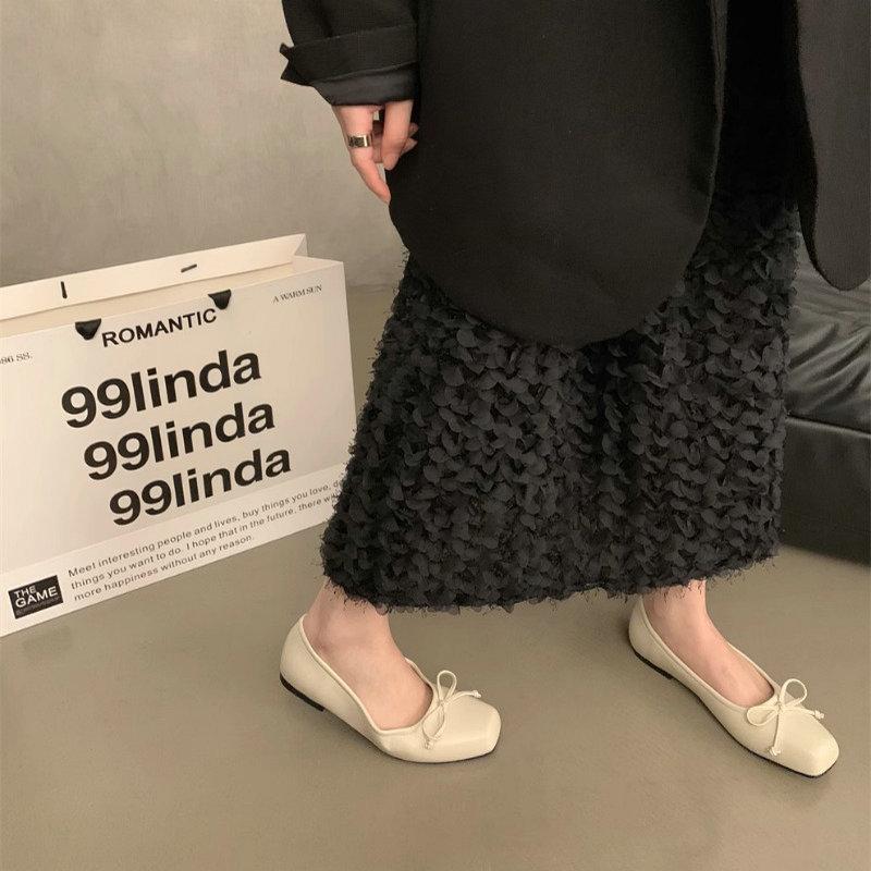 Fashion Flat Shoes for Women's Spring and Autumn Square Toe Casual Bow French Retro Plus Size Women's Shoes 42 43 44 Loafers Women