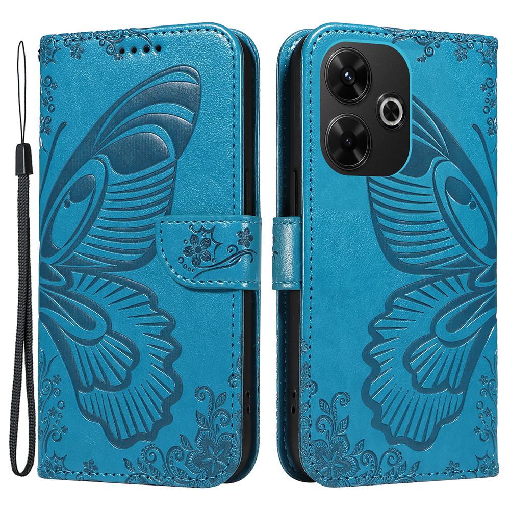 

For Xiaomi Redmi 13 5G/13 4G Case Butterfly Pattern Leather Phone Wallet Cover Blue