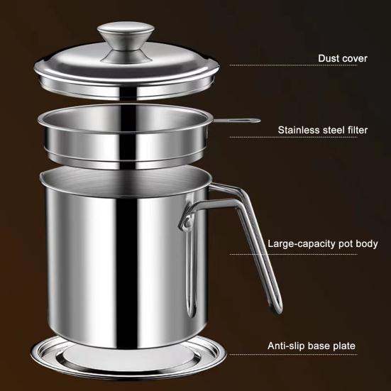 Edelstahl Ölfilterbehälter 1,3L Große Kapazität Küchenölkanne mit Feinsieb Rostfrei Spülmaschinenfest Küchenölbehälter zum Frittieren Kochen