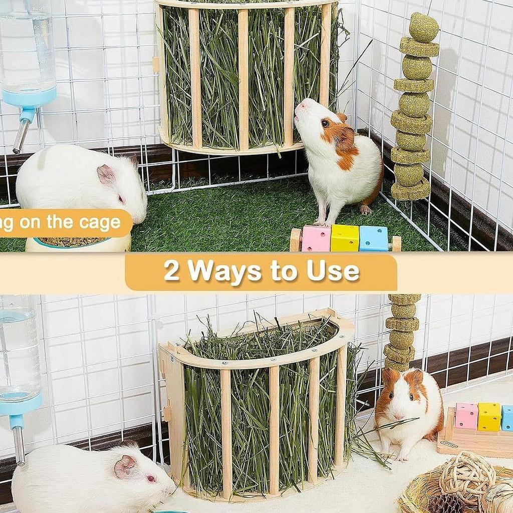 Bunny Hay Feeder Rack  Wooden Small Animals Grass Dispenser Guinea Pig Feeding Holder for Hamster Chinchilla Squirrel