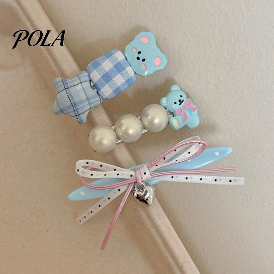 Firm Base Hair Clip Girl Hairpin, Plaid Stars Dot Bows Faux Pearl Bears Clip, Daily Accessory for Broken And Bangs, Kids Cartoon Accessories