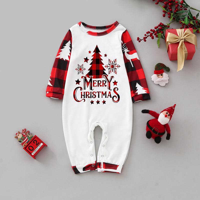 Christmas Print Neck Long Sleeve Long Pants Matching Family Pajama Set for Adults and Kids