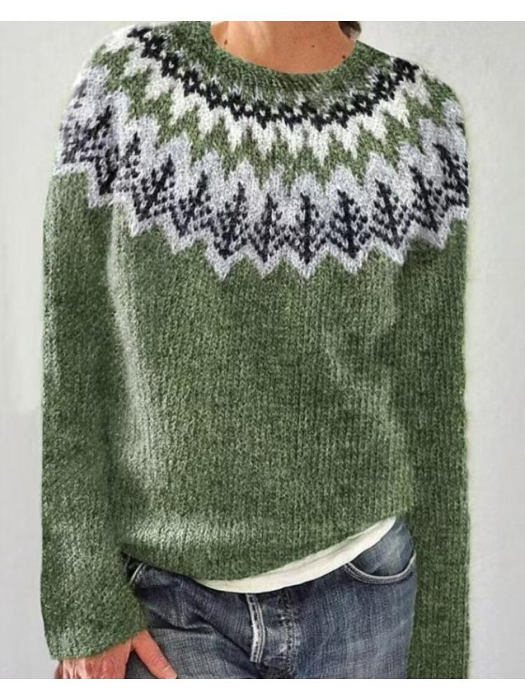 Color Block Round Neck Pullover Women's Fashion Long Sleeve Sweater Luxurious Loose Fit Slimming Versatile Casual Knit Top