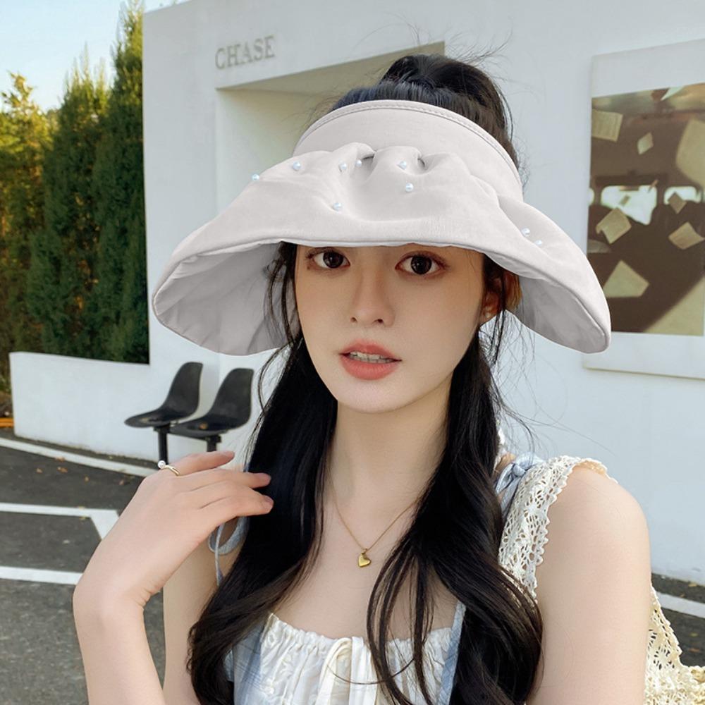 Pearl Empty Top Hat Tied Ponytail Windproof Hat Versatile Cycling Hat  Summer