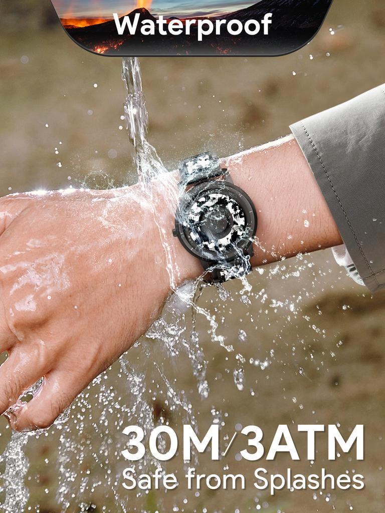 EUTOUR Magnetische Uhr mit Camouflage Stilvoll und Schlicht Lässig Quarz 3ATM Wasser 40mm und Schwarzes Harzarmband Herren Zifferblatt, Uhrwerk, Wasserdichtigkeit, Zifferblatt,