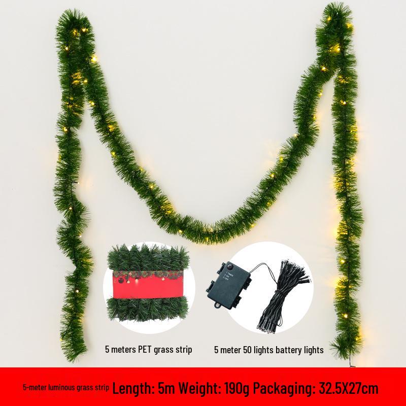 NUCHI Christmas Green Tinsel Garland with Lights, 50 Feet