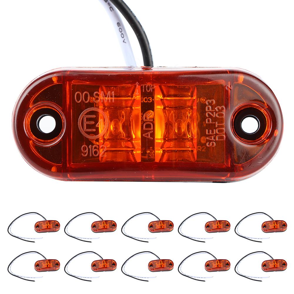10pcs 2.5in 2LED Side Marker Light Oval Super Bright Waterproof Lamp for Car Trailer TruckAmber