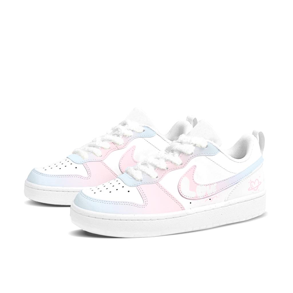 Nike Court Borough Low Sweet Dream Love Low Top Skateboard Shoes Women's Pink Blue BQ5448-100(Team675-love )