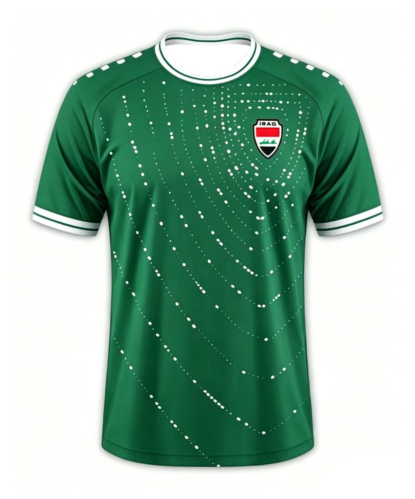 Iraq Style2026 Home and Away Football Jersey Kit, Green White Dotted Wave Pattern for Soccer Supporters, Streetwear & Match Day