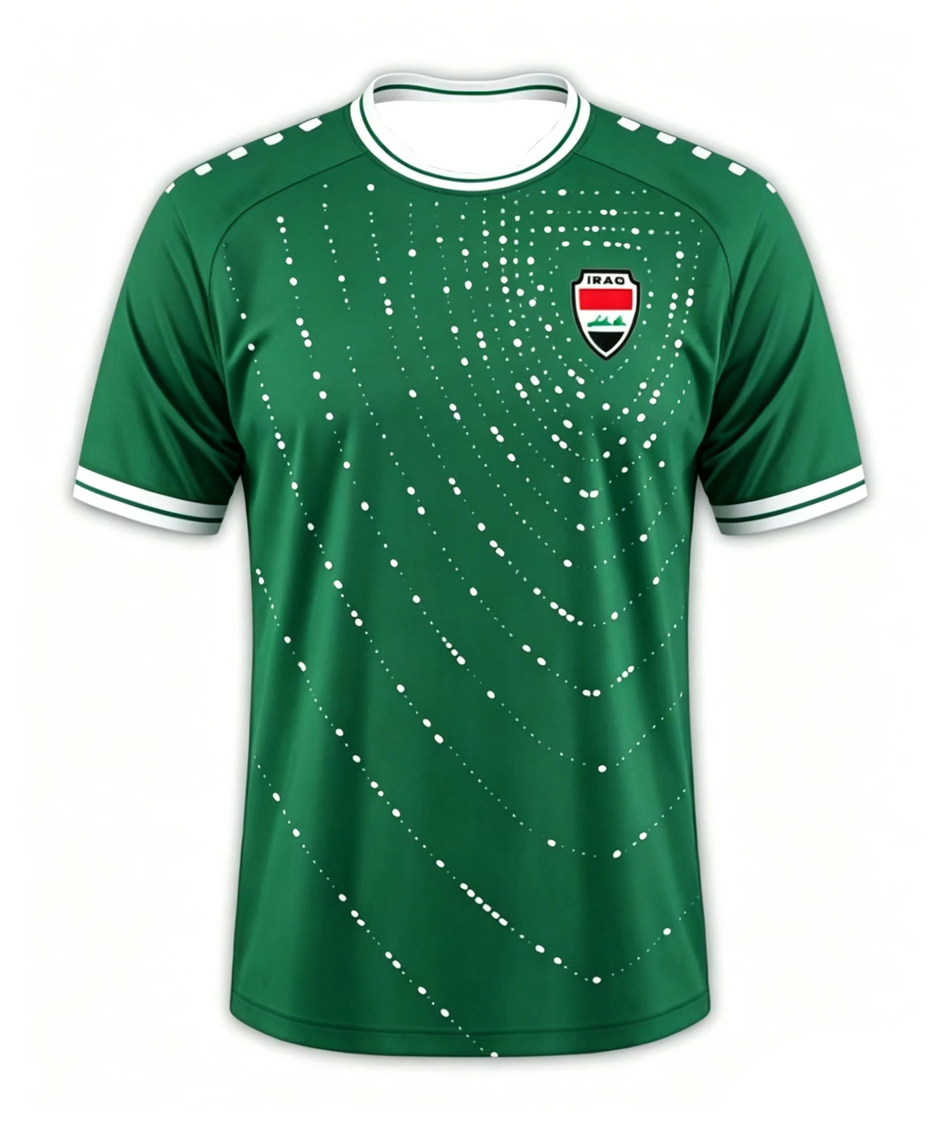 

Iraq Style2026 Home and Away Football Jersey Kit, Green White Dotted Wave Pattern for Soccer Supporters, Streetwear & Match Day L