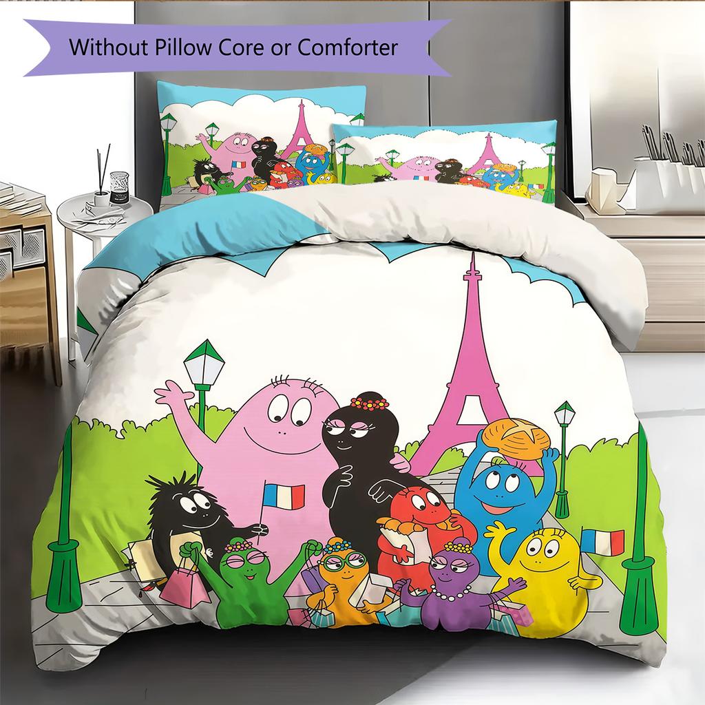 Barbapapa3 Pattern Bedding Quilt Set Home Decoration Gift (1 * Duvet Cover + 2 * Pillowcase Without Core)