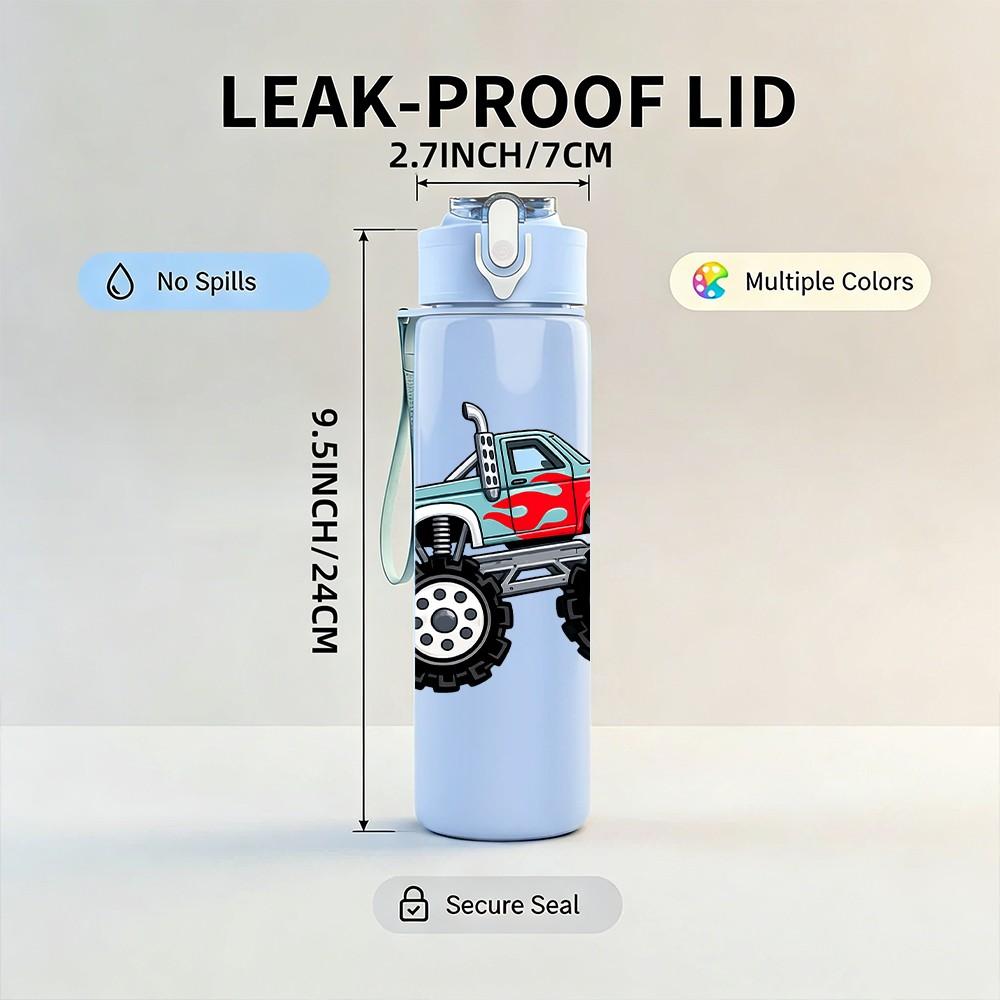 1PC Monster Truck Off Road Vehicle Print 750ml Color Plastic Sports Water Bottle Leakproof Flip Straw Lid Suitable for Sports Office Home Use