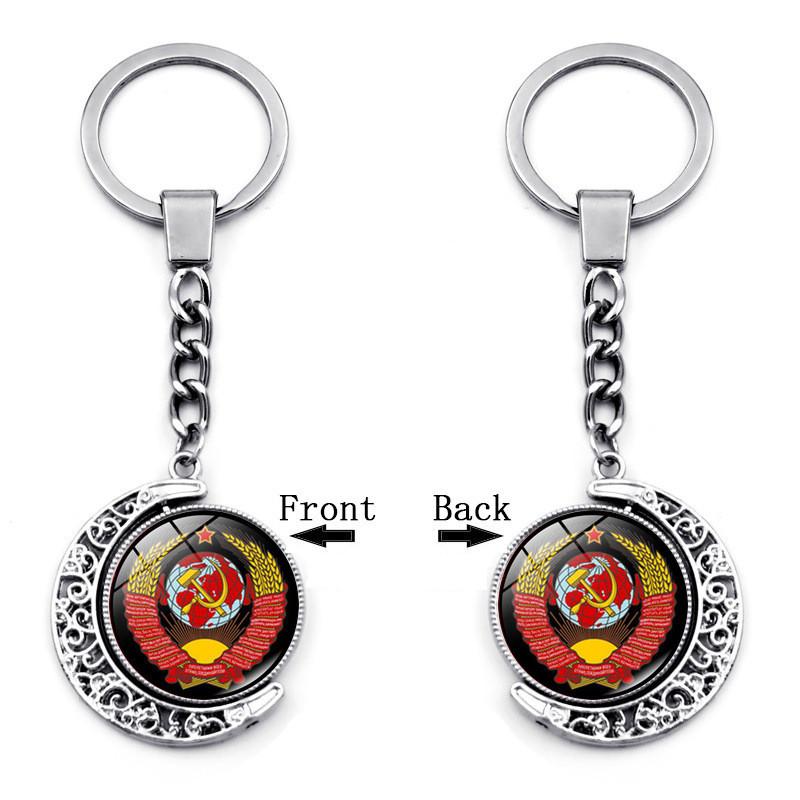 Elegant Soviet Badge Russian Cccp Keychain Double-sided Rotating Moon Pendant