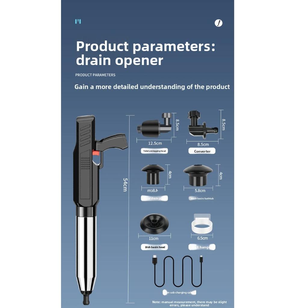 Electric High Pressure Air Toilet Plunger, Drain Blaster Clog Remover Tool for Kitchen Sink Floor Drain and Bathroom Toilet