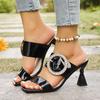 Fashion Metal Glitter Buckle Decoration Patent Leather Slippers Sexy Square Toe High Heels Sandals Women 2025 Summer Fashion Party Shoes