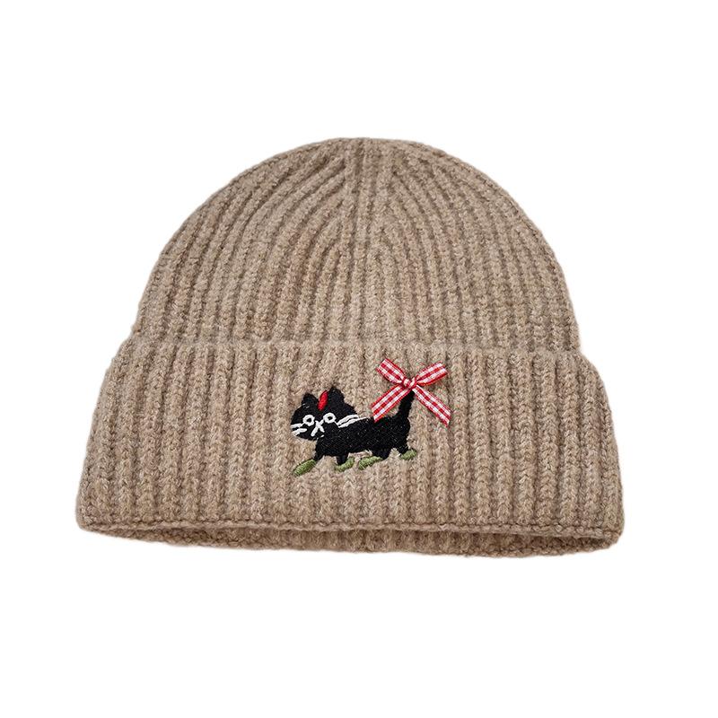 Bow Cat Knitted Hat Children'S Season Big Head Circumference Versatile Wool Hat Showing Face Small Bag Head Cold Hat