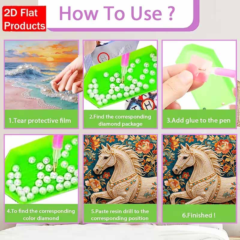 Pearl Painting 5D DIY White Horse Pearl Gemstone Art Diamond Painting Kit for Adults/Beginners Gift Ideas Home Decor Wall Art Craft