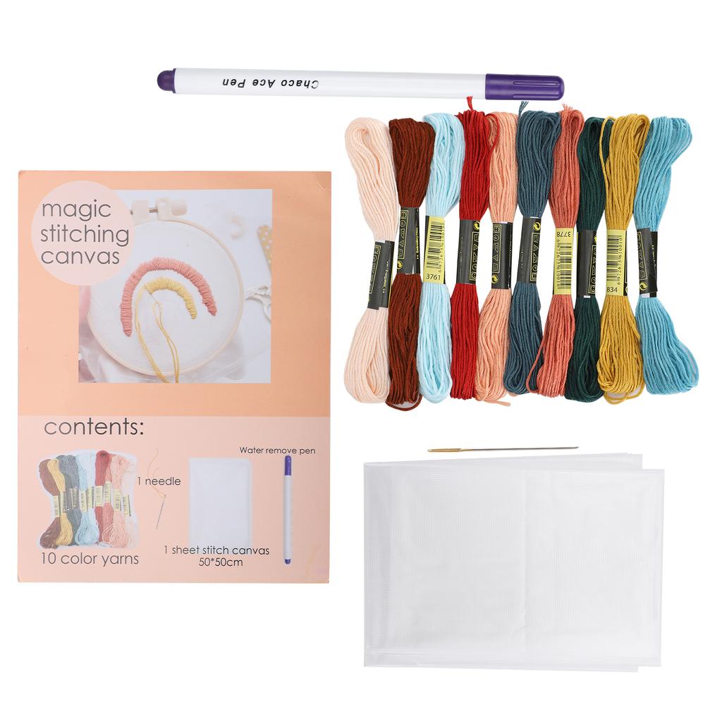 Cross Stitch Set 10 Color Embroidery Thread Water Soluble Cloth Needle Kit for Beginner
