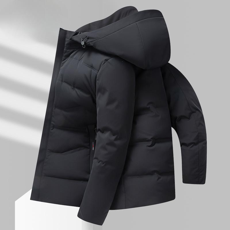 Herren Daunenjacke mit Kapuze für den Winter im neuen Stil für Männer mittleren Alters, einfache, lässige, warme, lockere Daunenjacke für Männer