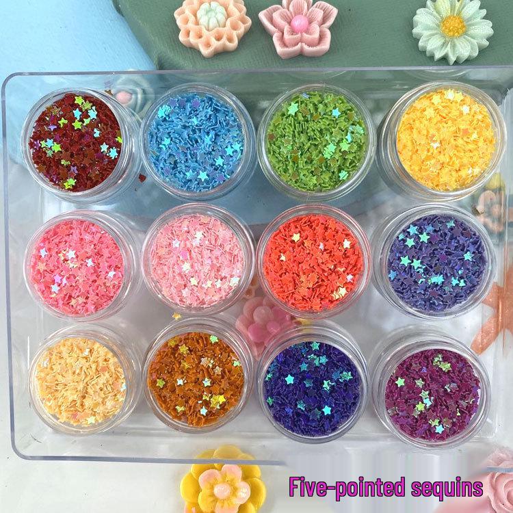 12-Farben Nail Art Glitzer Set: Rosen-, Blüten-, Herz- & Stern-Pailletten zur Handyhüllen-Dekoration