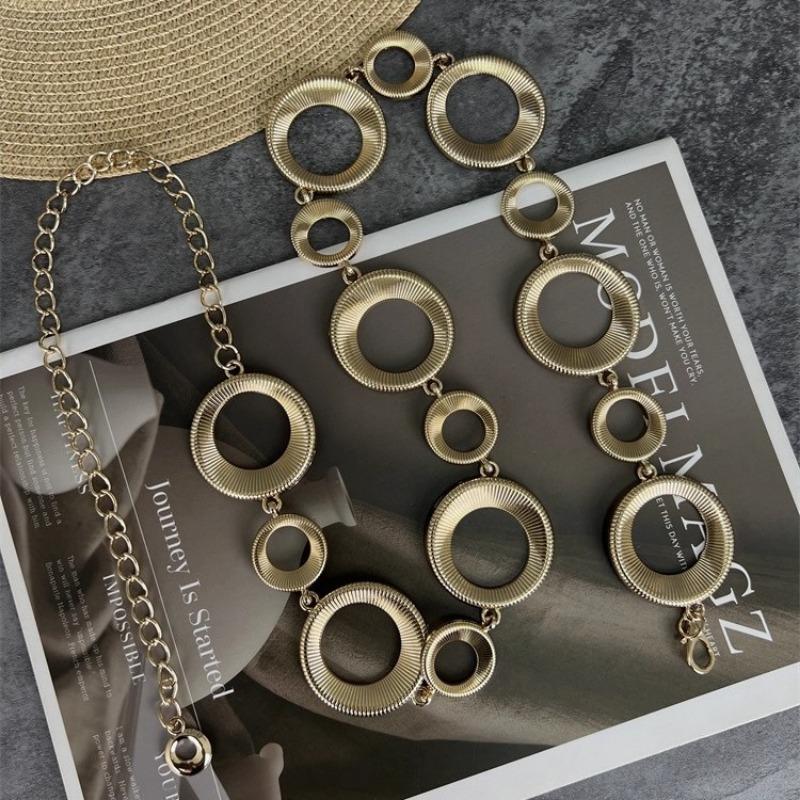 Premium metal threaded disc waist chain, niche retro body chain, versatile casual dress belt