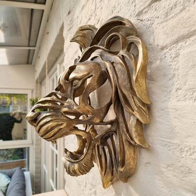 Sällsynt Fynd Stor Lejonhuvud Väggmonterad Konstskulptur Guld Resin Lejonhuvud Konst Vägg Lyxdekor Kök Vägg Sovrum dropshippin