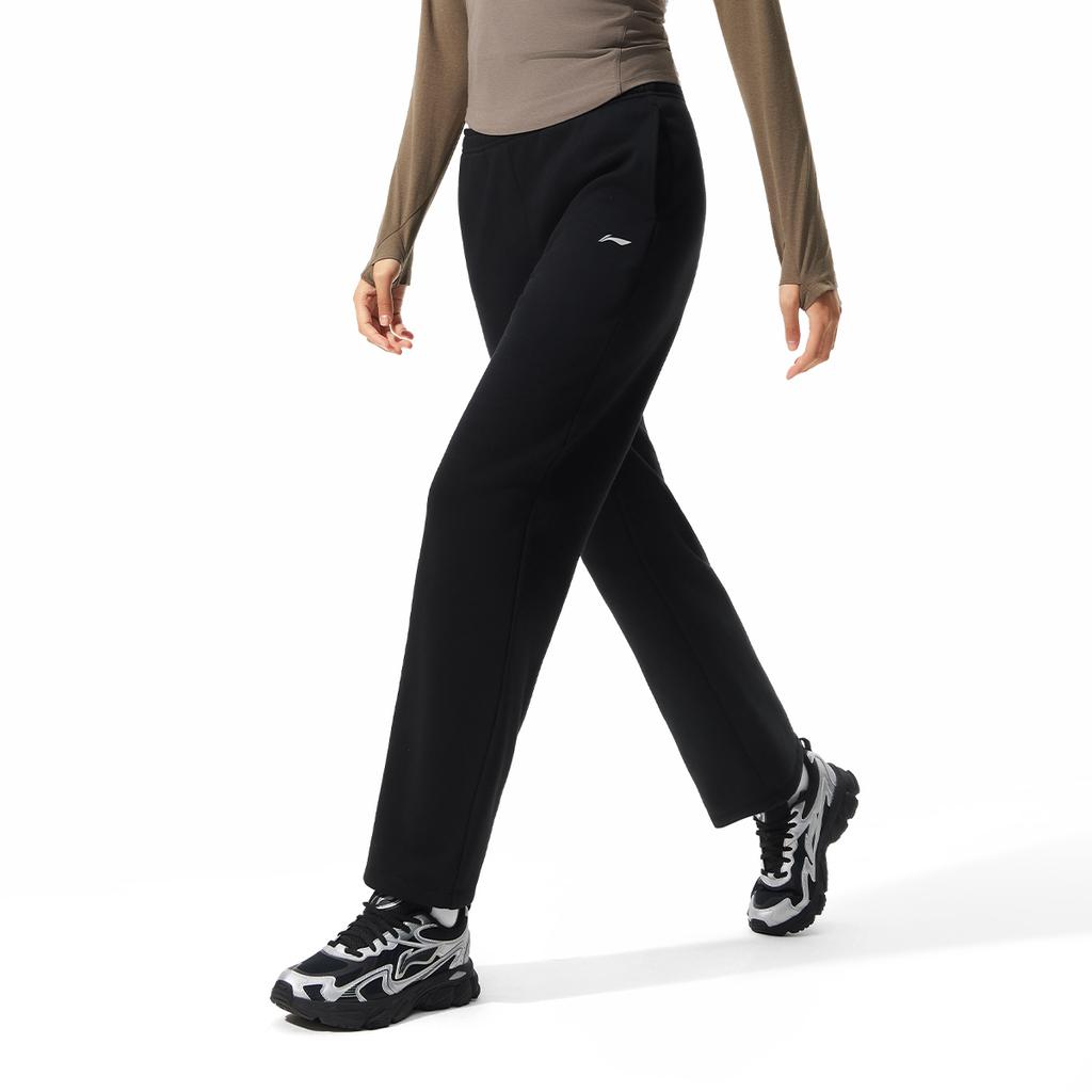Li Ning Fitness Series Casual Simple Solid Color Straight Leg Fleece Comfortable Versatile Warm Knitted Sports Pants Women Pants AKLV968-7