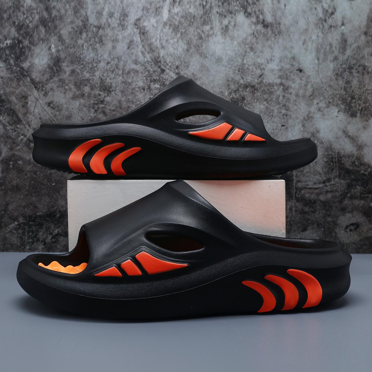 

Тапочки мужские летние на открытом воздухе Тренд спорта и отдыха Net Red A Word Drag Нескользящие толстые тапочки с массажной подошвой Пляжные тапочки 40-41 чёрный