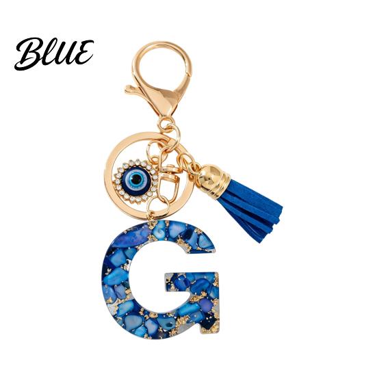 Keychain Charm Blue Series Pendant Initial Letter Key Chain with Eyes Pendant Tassel