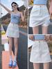 Women's High Waist White Denim Midi Skirt - Summer 2025 A-Line Bodycon Skirt with Anti-Exposure Design