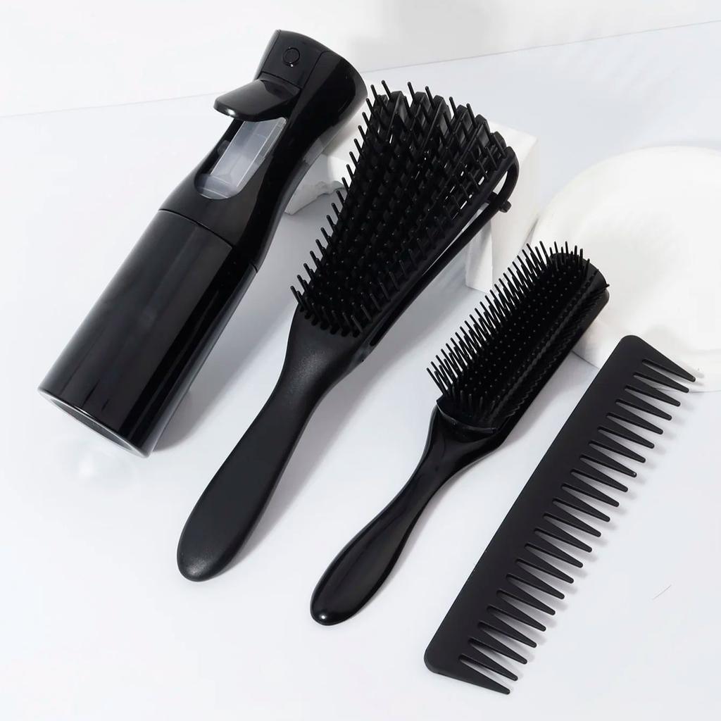 4pcs Hair Brush Set with Hair Spray bottle,Detangling Brush and Hair Comb Set for Men and Women Getting Shine Makes Hair Smooth