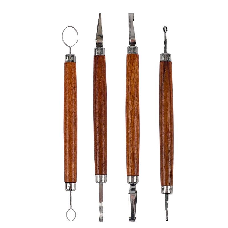 4-Piece Wooden Double-Ended Ceramic Sculpture Texture & DIY Carving Tool Set