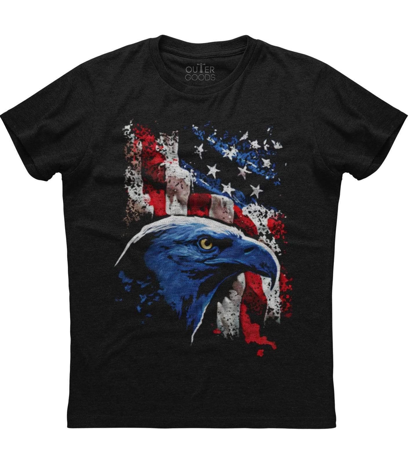 American Icon Bald Eagle And Flag Patriotic, Military Men s Black T-shirt L