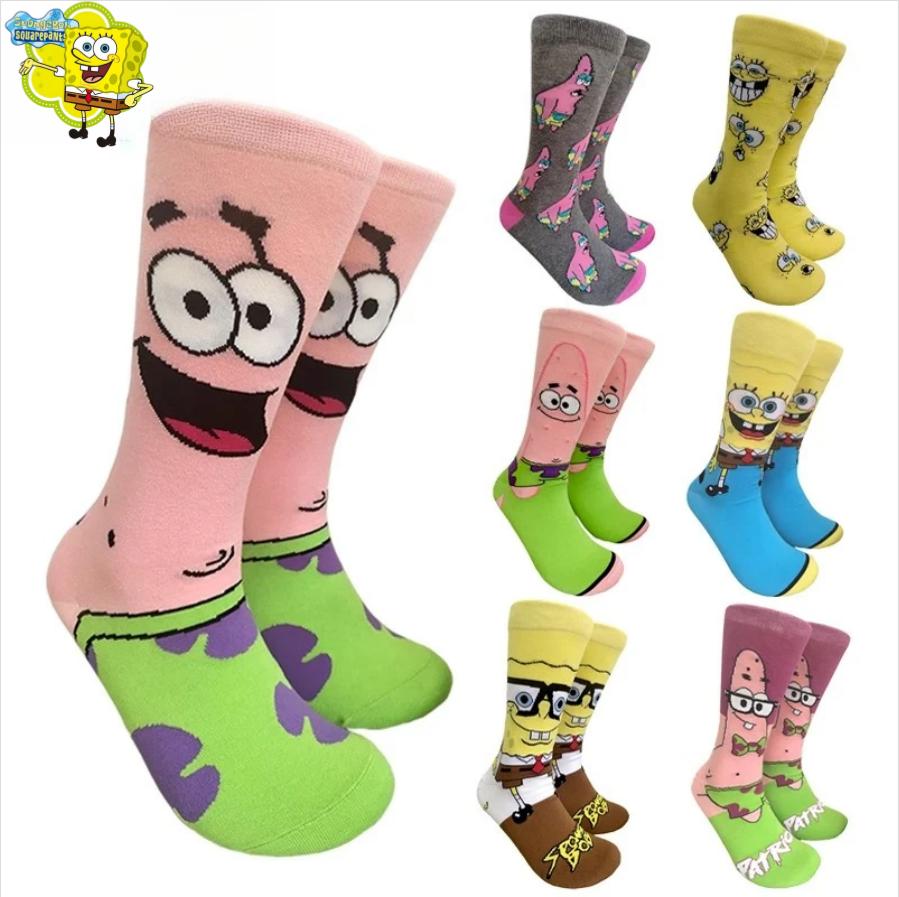 Cute And Charming Cartoon SpongeBob Mid-Calf Socks Man Women Extended Tube Cozy Tide Socks Fall Season Cold Season Cotton Breathable Sports Socks