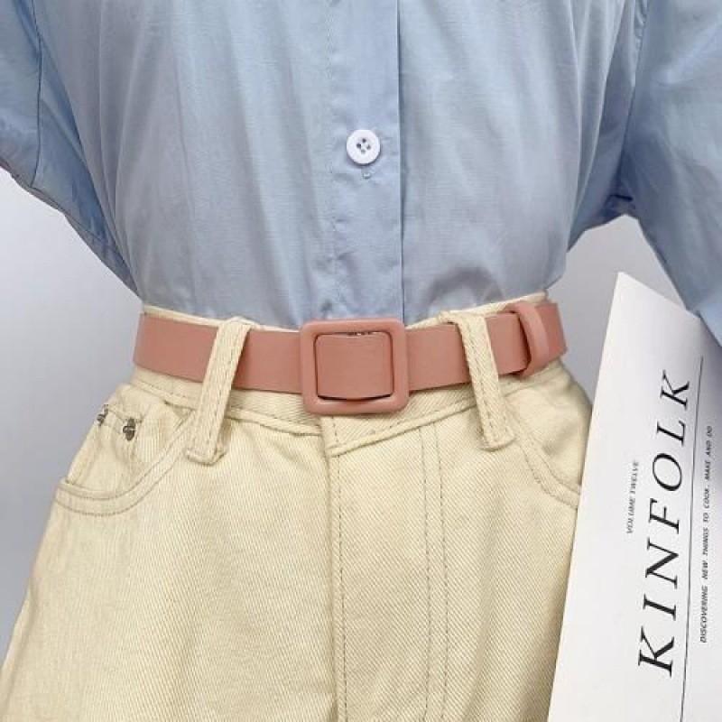 Fashionable Pink Square Belt For Girls Smooth Buckle Design Perfect For Everyday Outfits Chic