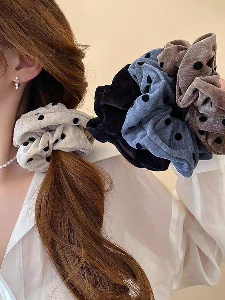 Polka Dot Solid Colorful Scrunchies For Women Girls No Damage Elastic Hair Ties For Thin Thick Hair Premium Durable