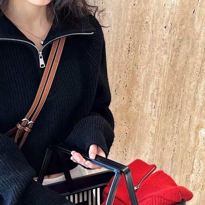 

Женские свободные вязаные пуловеры с полумолнией, осенне-зимние свитера с высоким воротником, повседневные, удобные, с длинным рукавом S