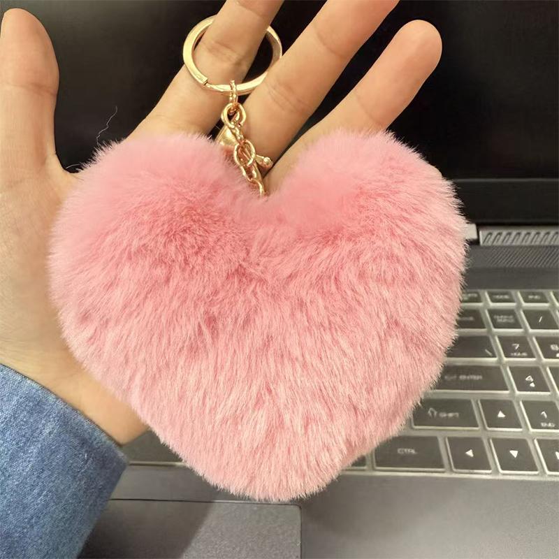 Fashion Cute Fluffy Heart Fur Keychain Soft Plush Leopard Print Pendants Kawaii Bag Car Charm Stuffed Toy Valentine'S Day Gifts