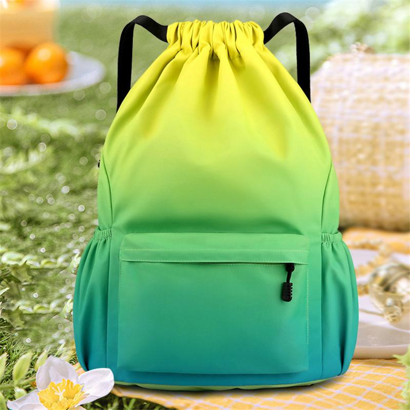 Nylon Gradient Bundle Pocket Backpack Large Capacity Waterproof Sports Drawstring Bag Portable Casual Daily Travel School Bag