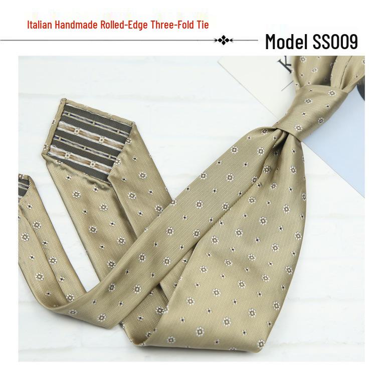 Men's Formal Arrow-Shaped Tie - Italian Handmade Rolled Edge, Three-Fold Pleat, Perfect for Weddings & Suits