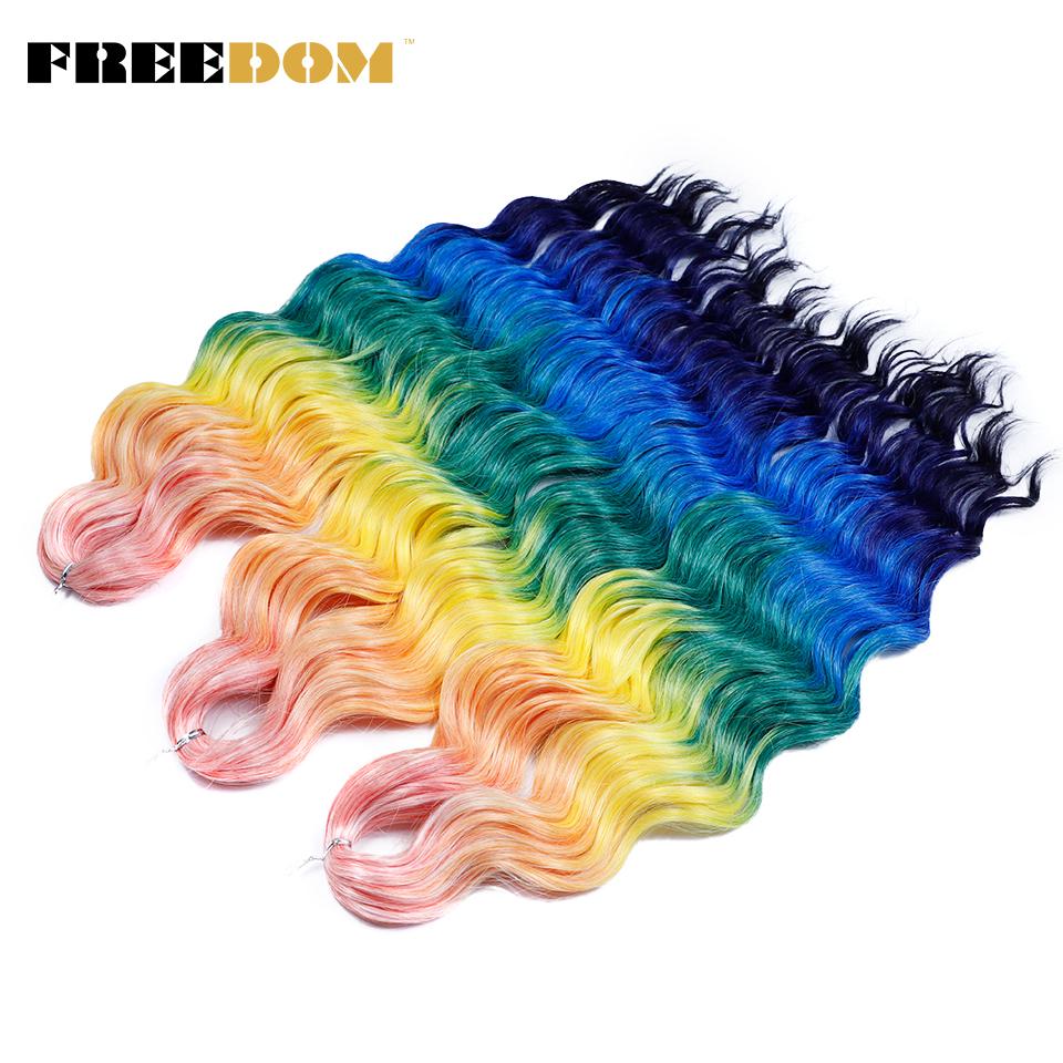 FREEDOM Synthetic Braiding Hair Extensions Natural Curly Wavy 24inch Water Wave Braid Hair Ombre Blonde Brown Twist Crochet Hair
