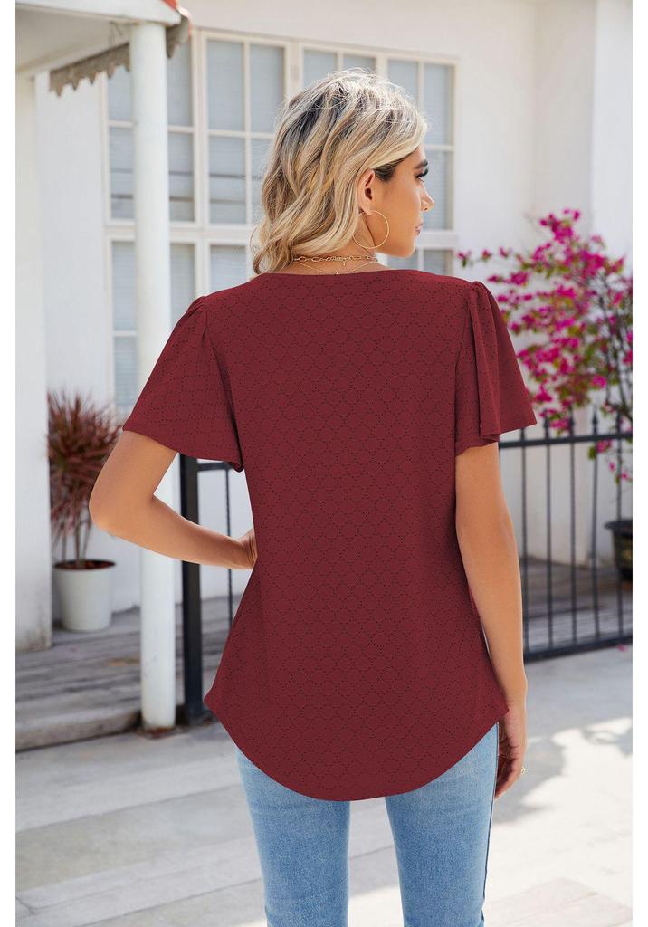 EU Cross-Border Women's Square Neck Pleated Short Sleeve Loose T-shirt 2024 Spring/Summer Collection